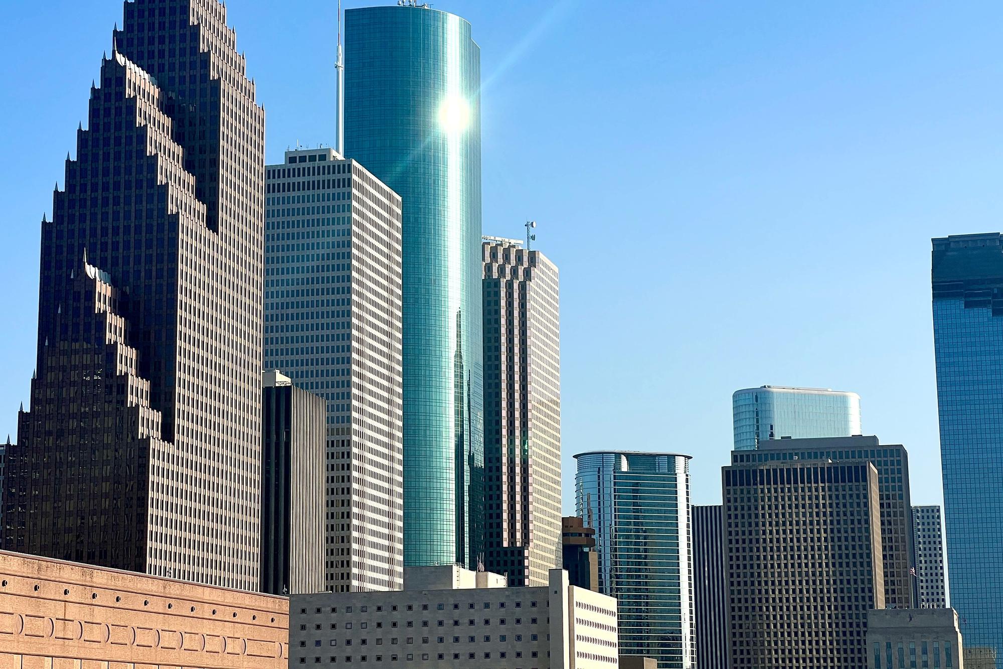Downtown Houston office towers on a clear day